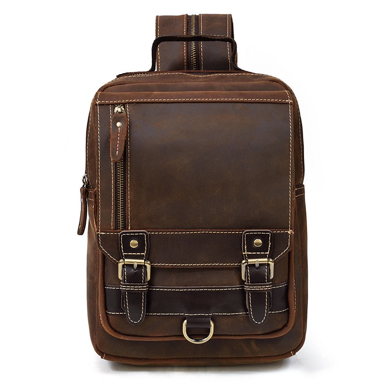 Multifunctional Leather Backpack Crazy Horse Leather Men's Shoulder Bag