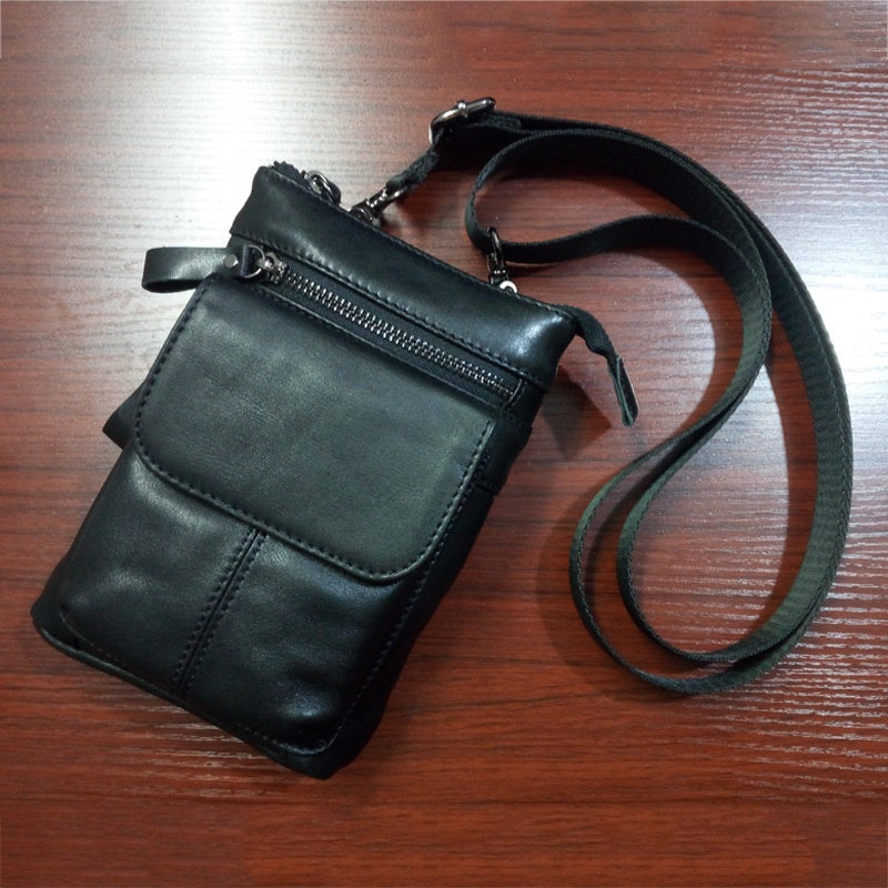 Top-grain Leather Messenger Bag Leather Men Purse Mobile Phone Bag