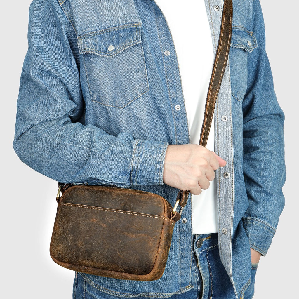 Men's Single-shoulder Crossbody Bag Genuine Leather Large Capacity Handbag