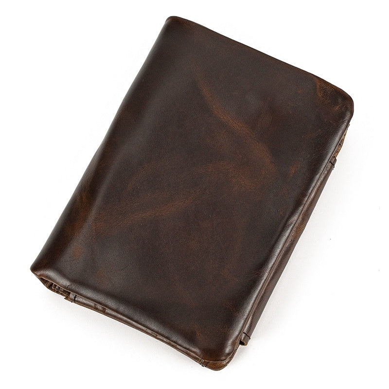 Full-grain Cowhide Trifold Short Wallet with Multiple Card Slots