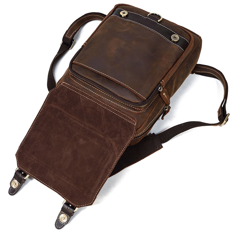 Multifunctional Leather Backpack Crazy Horse Leather Men's Shoulder Bag