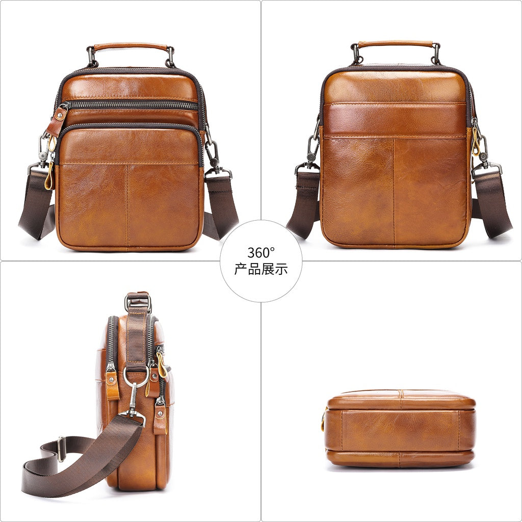 Large Capacity Crossbody Bag Genuine Leather Men's Full-grain Cowhide Business Bag