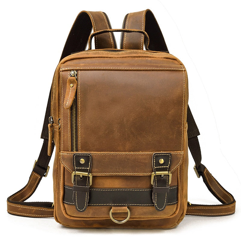 Multifunctional Leather Backpack Crazy Horse Leather Men's Shoulder Bag