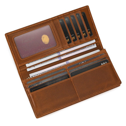 High-grade Two-fold Long Wallet, Cowhide Multi-card Slot Business Wallet