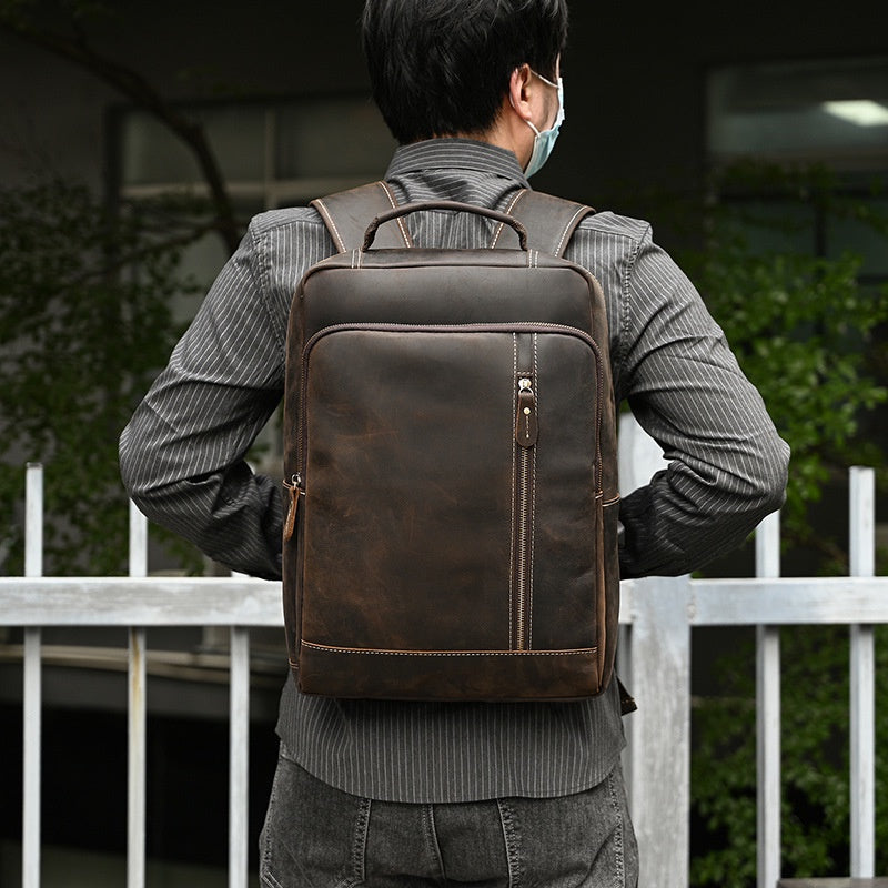 Full-grain leather 16 inch Large Capacity Backpack, Shoulder Bag