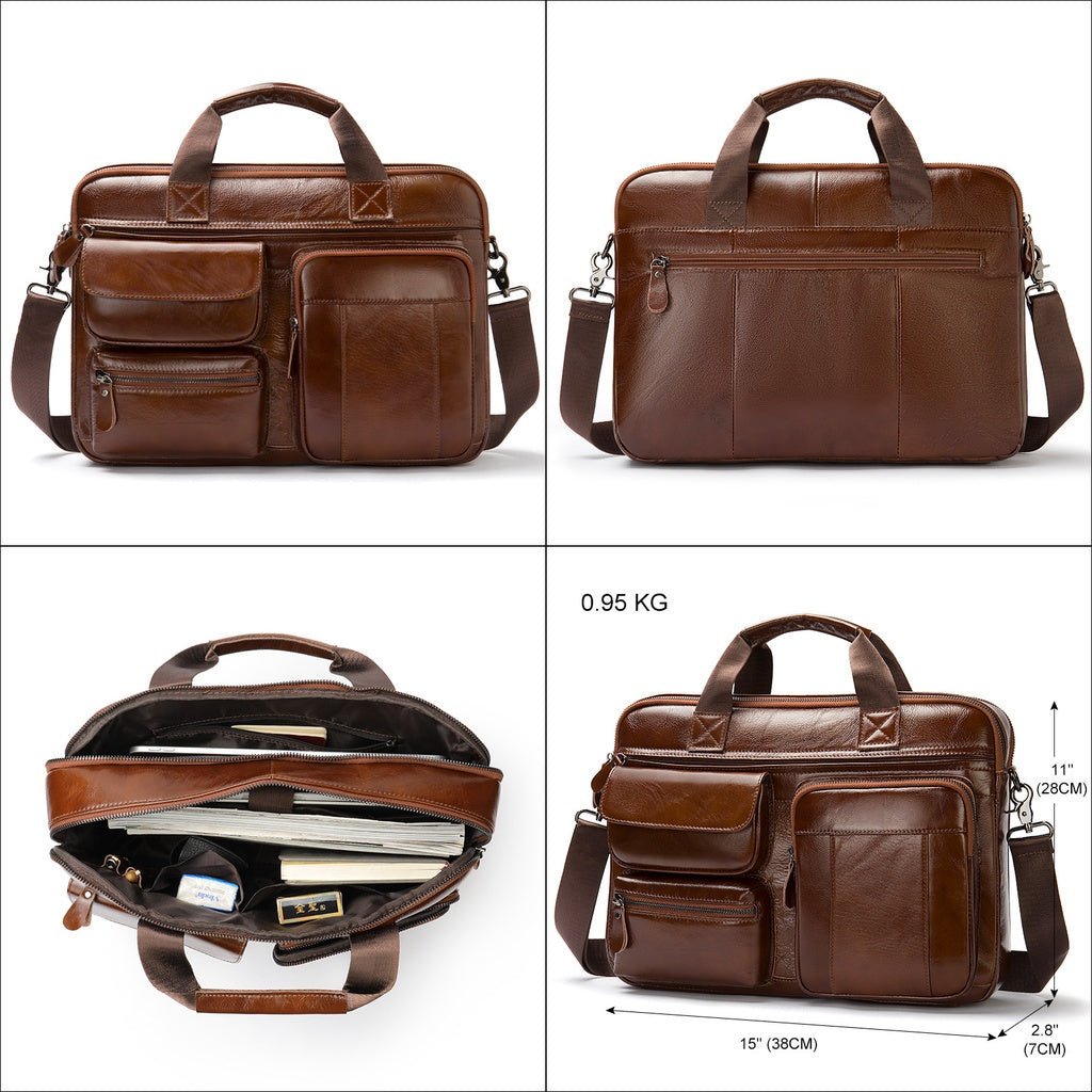 Men's Briefcase, Full-grain Cowhide High-capacity Computer Bag, Shoulder Bag