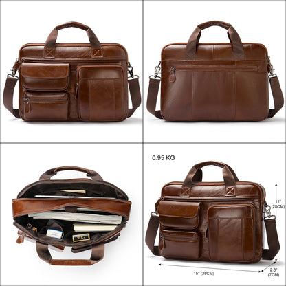 Men's Briefcase, Full-grain Cowhide High-capacity Computer Bag, Shoulder Bag