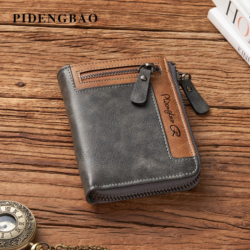 Men's Wallet Zipper Leather Short Wallet