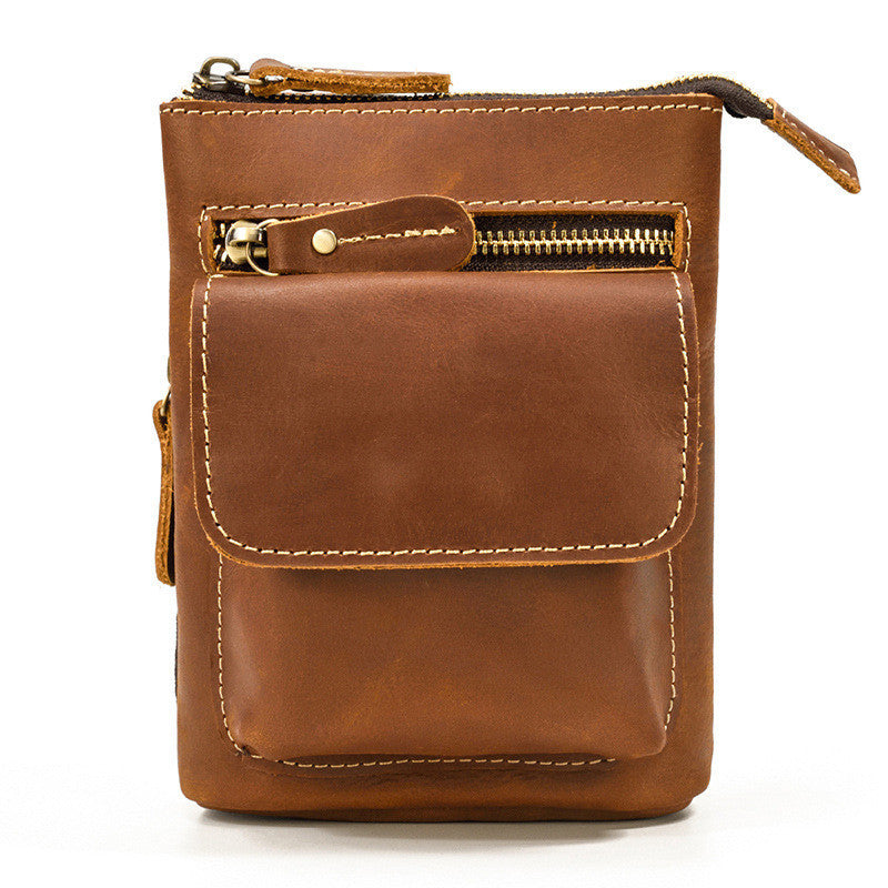 Men's Genuine Leather Waist Bag, Crazy Horse Leather Crossbody Bag, Multifunctional Belt Hanging Bag, Cowhide Phone Bag