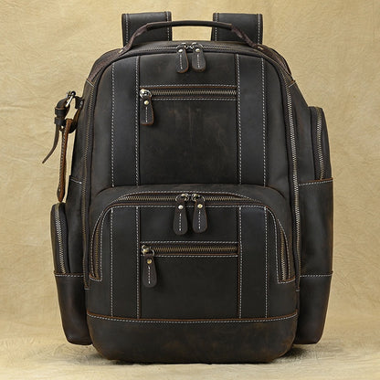 Men's Backpack Crazy Horse Leather Backpack Full-grain Cowhide Computer Bag