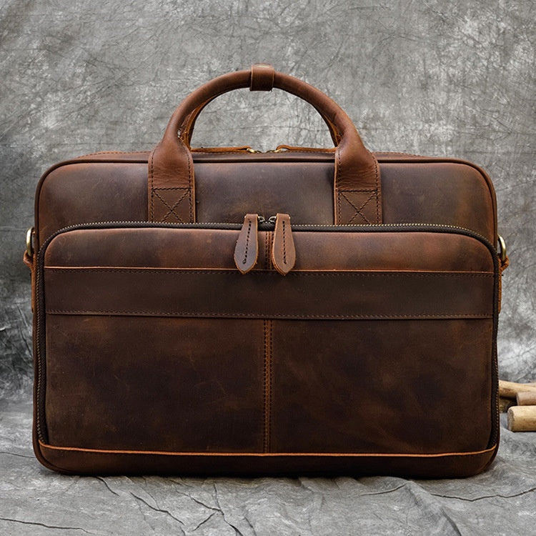 Mens' Briefcase Crazy Horse Leather Computer Handbag Business Bag