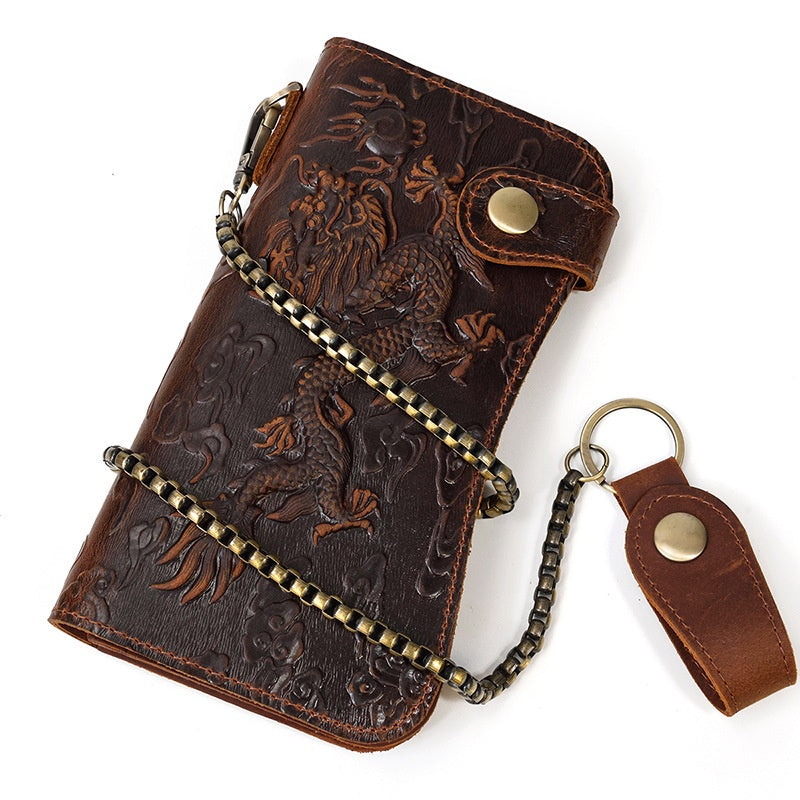 Men's Genuine Leather Embossed Dragon Pattern Multi Slot Leather Wallet