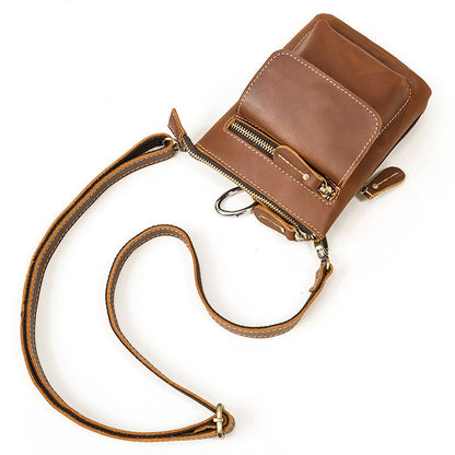 Men's Genuine Leather Waist Bag, Crazy Horse Leather Crossbody Bag, Multifunctional Belt Hanging Bag, Cowhide Phone Bag