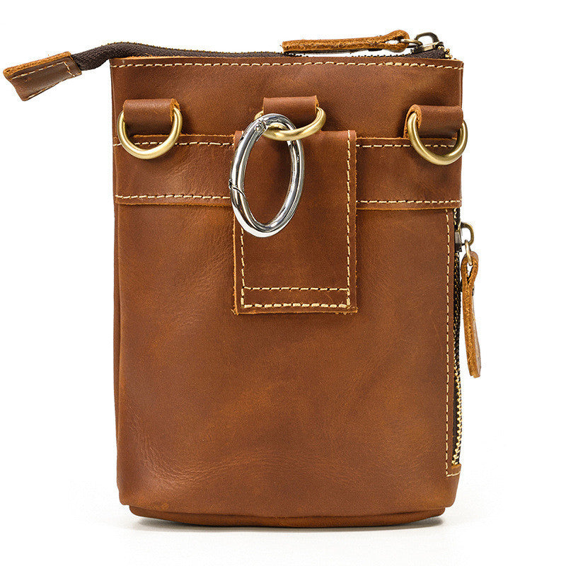 Men's Genuine Leather Waist Bag, Crazy Horse Leather Crossbody Bag, Multifunctional Belt Hanging Bag, Cowhide Phone Bag