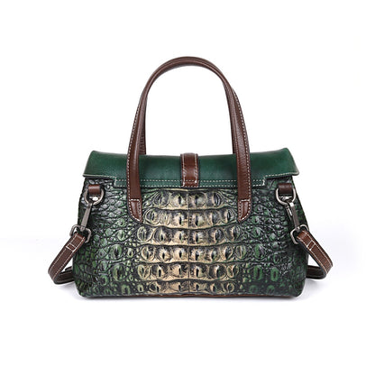 Full-grain Cowhide Women's Bag Embossed Crocodile Pattern Retro Single Shoulder Crossbody Bag