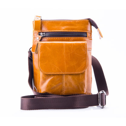 Top-grain Leather Messenger Bag Leather Men Purse Mobile Phone Bag