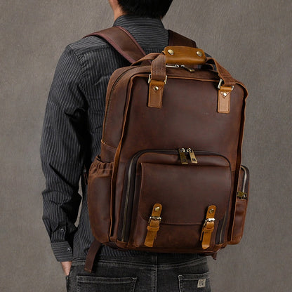 Retro Crazy Horse Skin Photography Bag Men's Large Capacity Backpack Cowhide Travel Bag