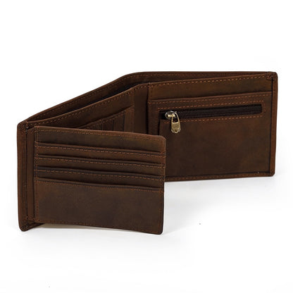 Full-grain Cowhide Trifold Short Wallet with Multiple Card Slots