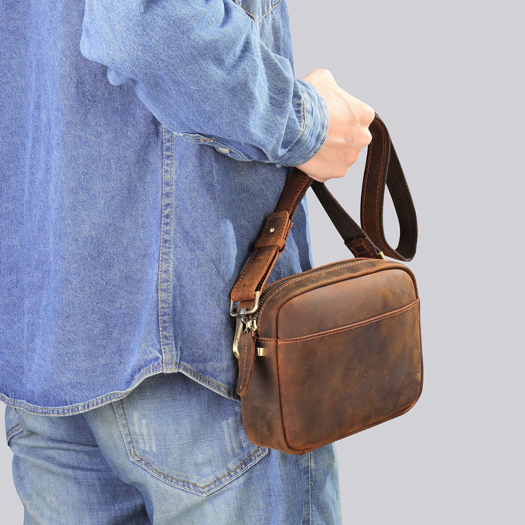 Men's Single-shoulder Crossbody Bag Genuine Leather Large Capacity Handbag