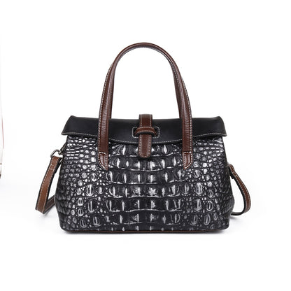 Full-grain Cowhide Women's Bag Embossed Crocodile Pattern Retro Single Shoulder Crossbody Bag