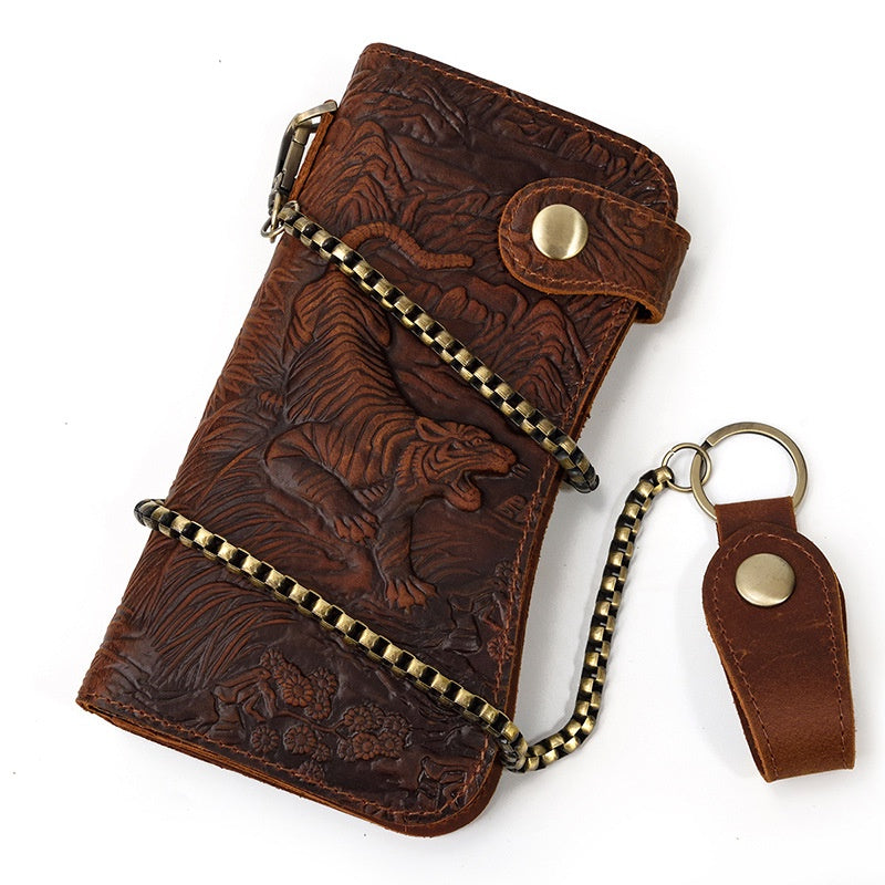 Men's Genuine Leather Embossed Dragon Pattern Multi Slot Leather Wallet