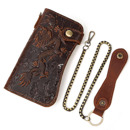 Men's Genuine Leather Embossed Dragon Pattern Multi Slot Leather Wallet