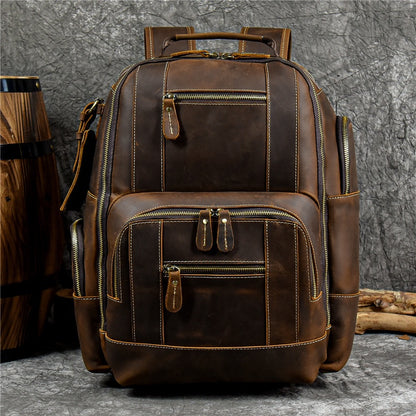 Men's Backpack Crazy Horse Leather Backpack Full-grain Cowhide Computer Bag