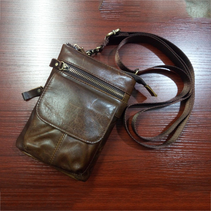 Top-grain Leather Messenger Bag Leather Men Purse Mobile Phone Bag