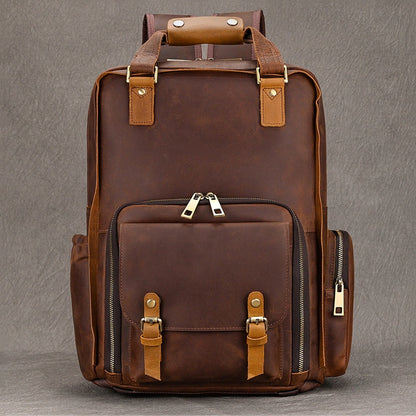 Retro Crazy Horse Skin Photography Bag Men's Large Capacity Backpack Cowhide Travel Bag