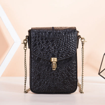 New Women's Genuine Leather Bag One Shoulder Crossbody Bag Casual Cowhide Stitched Mobile Phone Bag